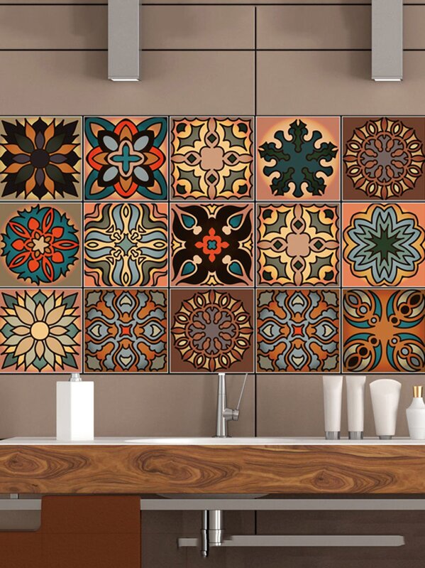 Random Abstract Pattern Ceramic Tile Sticker 1pc Shein