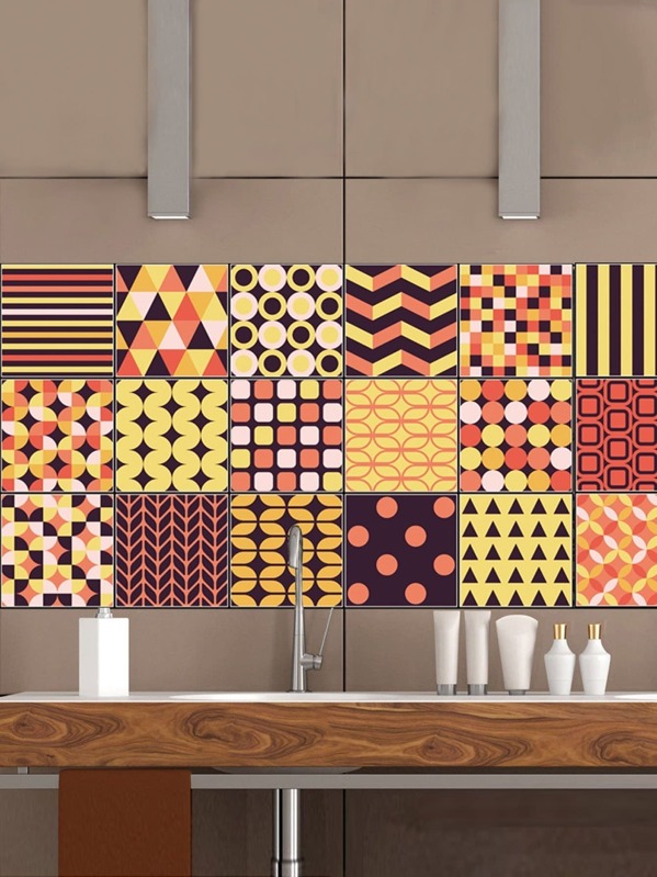 Random Geometric Pattern Ceramic Tile Decal 1pc - Ceramic Tile Wall Art Australia Random Geometric Pattern Ceramic Tile Decal 1pc - Ceramic Tile Wall Art Australia