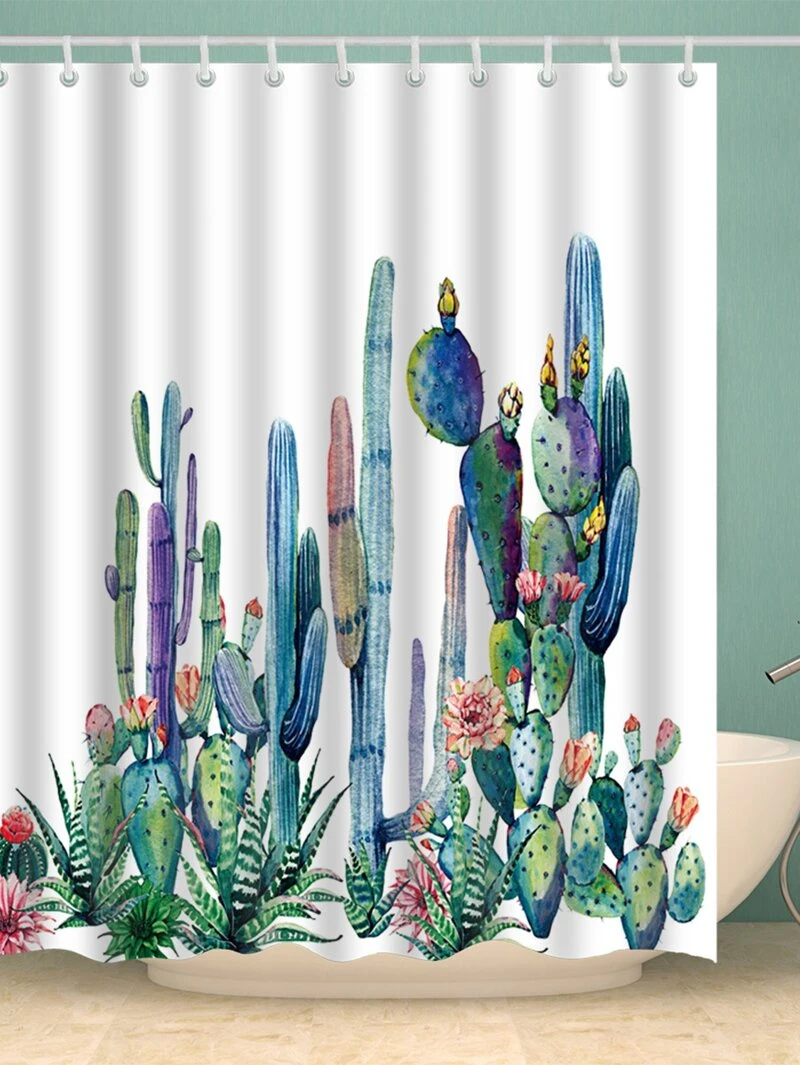 Cactus Shower Curtain With Hook 12pcsfor Women Romwe