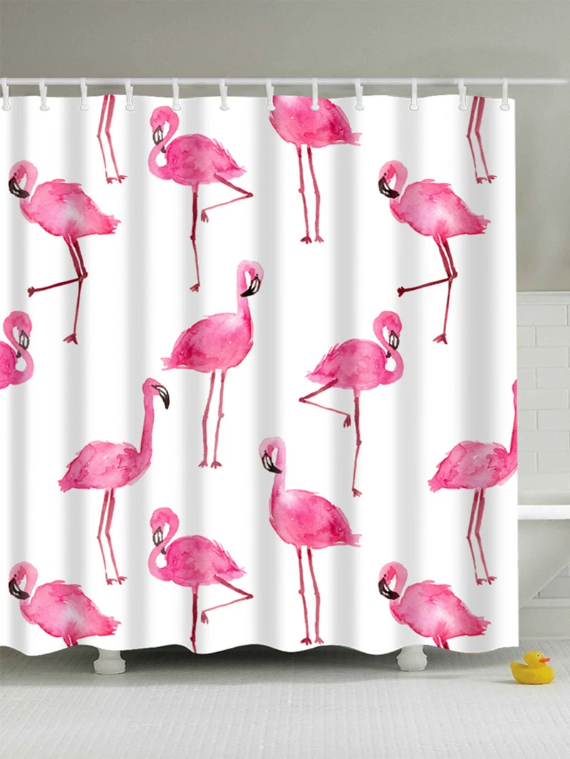 Flamingo Shower Curtain With Hook 12pcsfor Women Romwe Flamingo Shower Curtain With Hook 12pcs