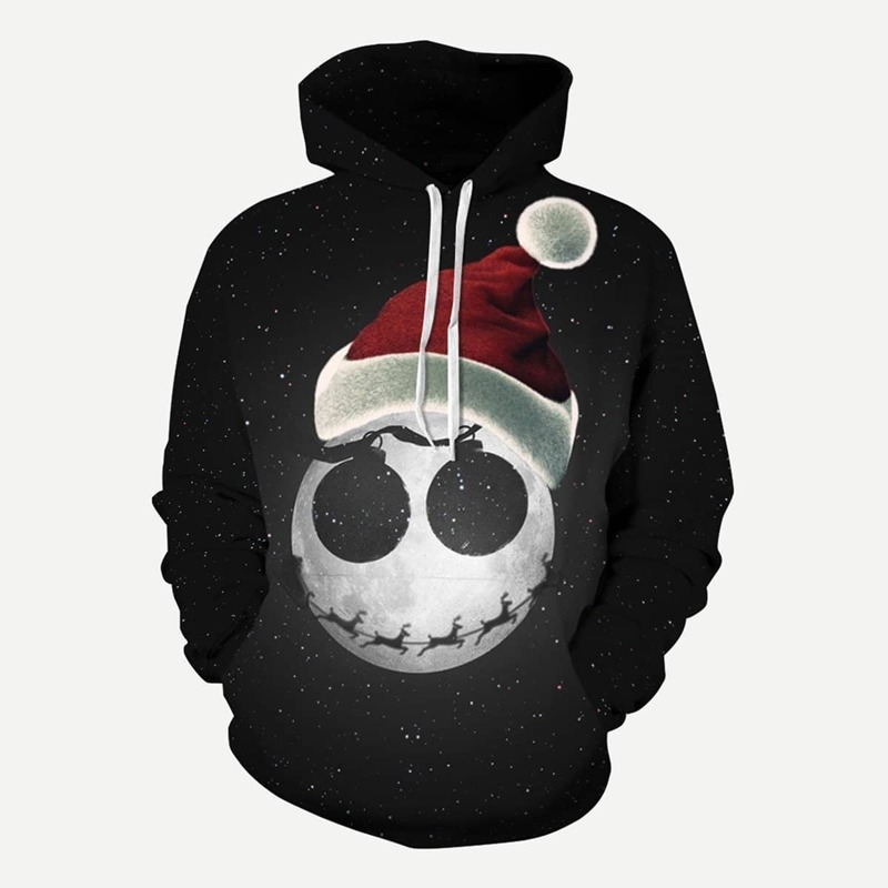 

Guys Skull Print Hooded Sweater, Black