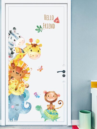 ملصقات حائط بشكل حيوانات كرتونية، ملصقات ديكورية جميلة للأبواب لديكور المنزل، ملصقات، ملصقات حائط، ملصقات فينيل لديكورات المنزل، عناصر ديكور الربيع لتنشيط منزلك، ملصقات ديكور الإطار