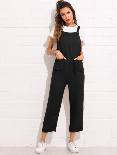 Pocket Front Rolled Up Hem Pinafore Utility Jumpsuit