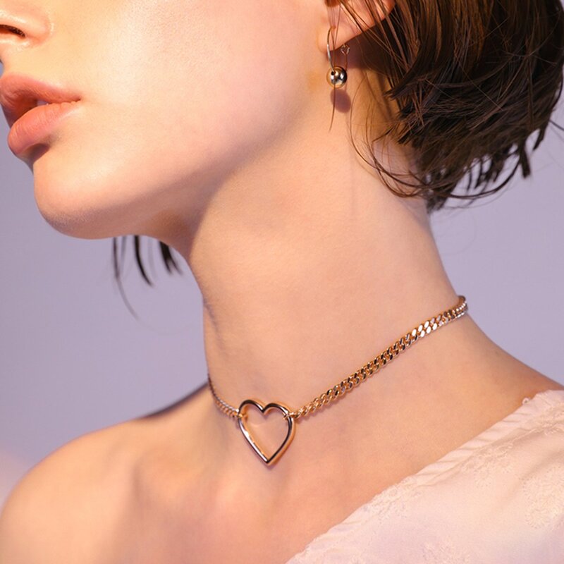 

Open Heart Pendant Chain Choker, Gold