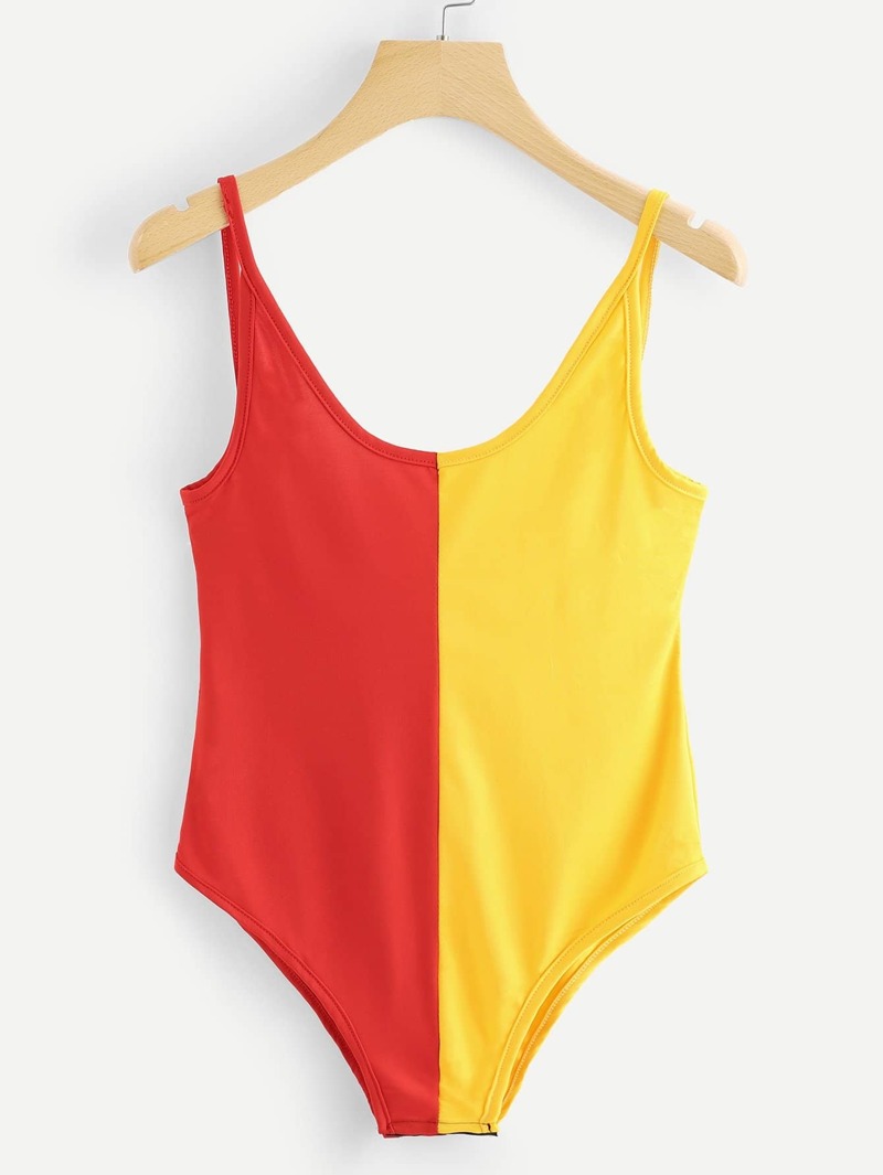 

Open Back Color Block Bodysuit, Multicolor