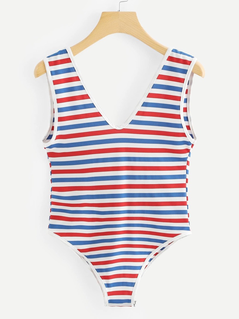 

Open Back Striped Bodysuit, Multicolor