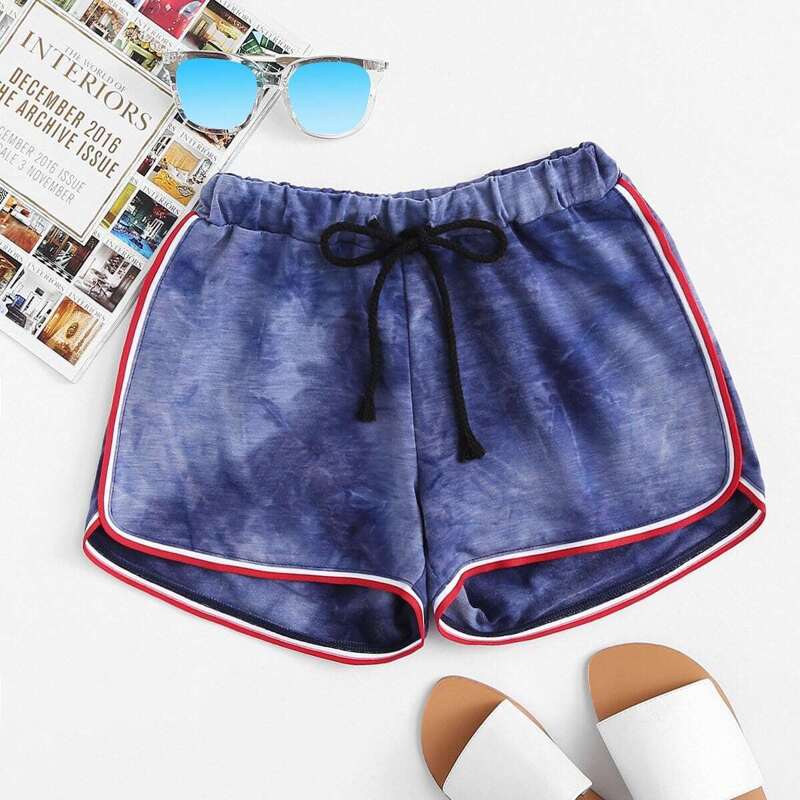 

Tie Dye Drawstring Waist Shorts, Blue