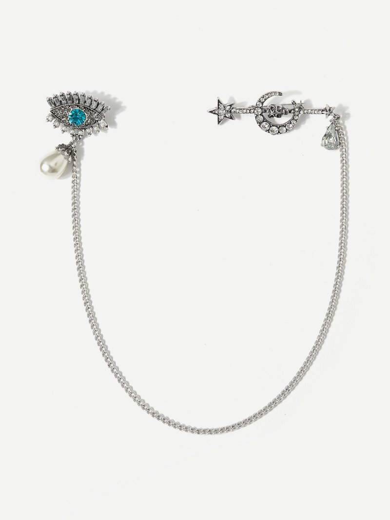 

Star & Eye Design Chain Pin, Silver