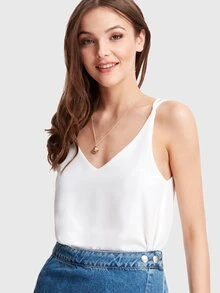 Double V Neck Strappy Top - White - View 1