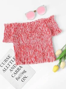 off shoulder frill trim pleated top