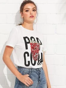 Muchica Áo thun Contrast Sequin trắng Casual - trắng - Xem 3