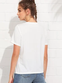 Muchica Áo thun Contrast Sequin trắng Casual - trắng - Xem 2