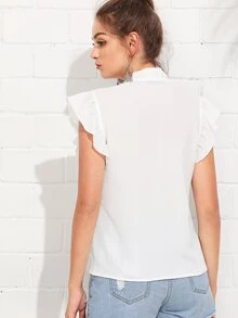 SHEIN Privé Pussy Bow Ruffle Armhole Top