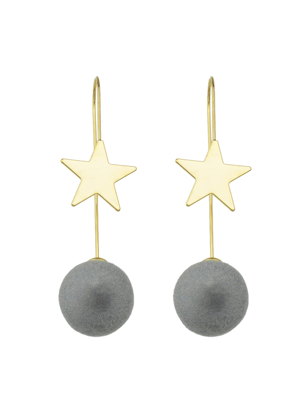 

Gray Star Shape Fur Ball Earrings, Grey
