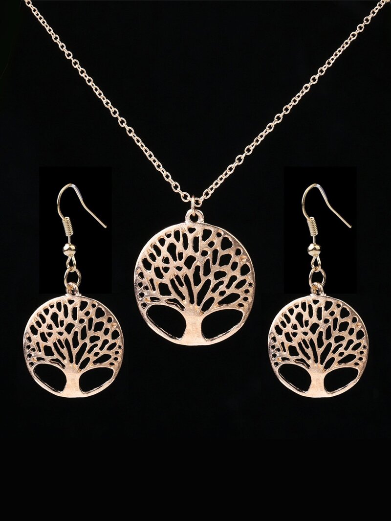 

Hollow Tree Design Pendant Necklace And Earrings 1pair