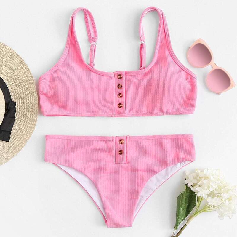 

Button Bikini Set, Pink