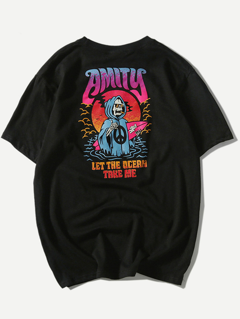 

Men Letter And Cartoon Print Tee, Black