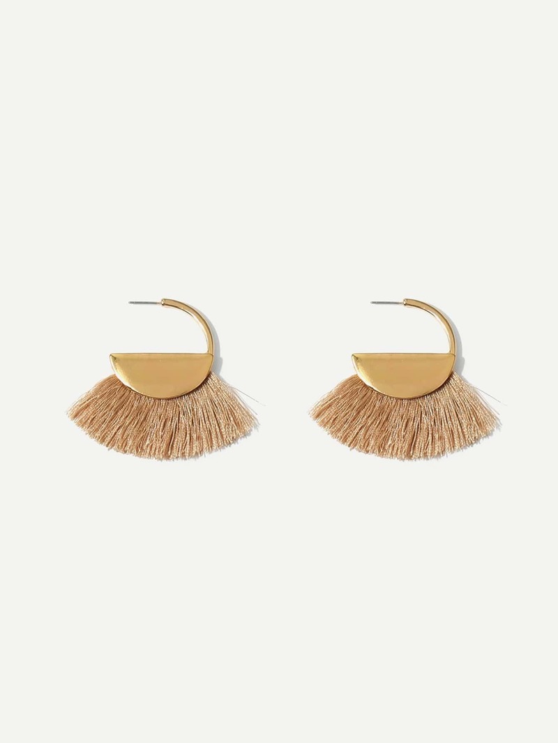 

Open Circle Tassel Hoop Earrings, Brown