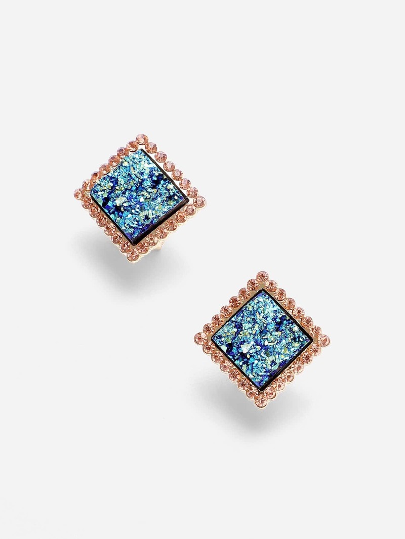 

Two Tone Rhinestone Stud Earrings, Blue