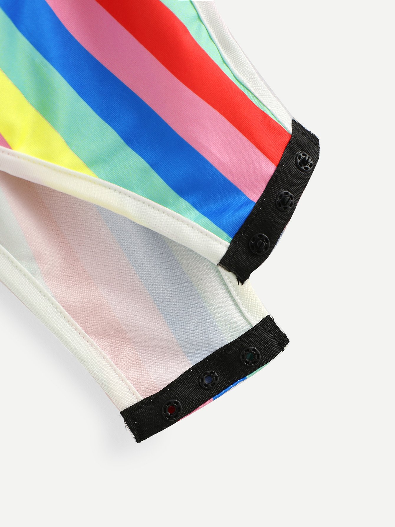 V Cut Back Rainbow Striped Bodysuit ROMWE