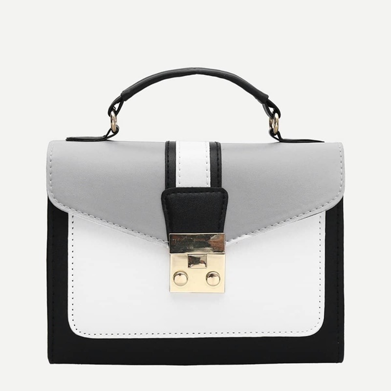 

Color Block PU Satchel Bag, Multicolor