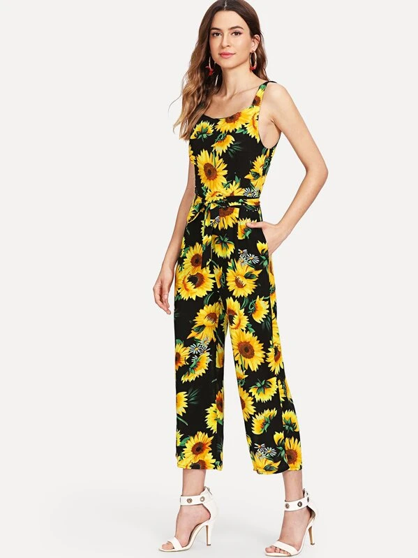 sunflower print jumpsuit
