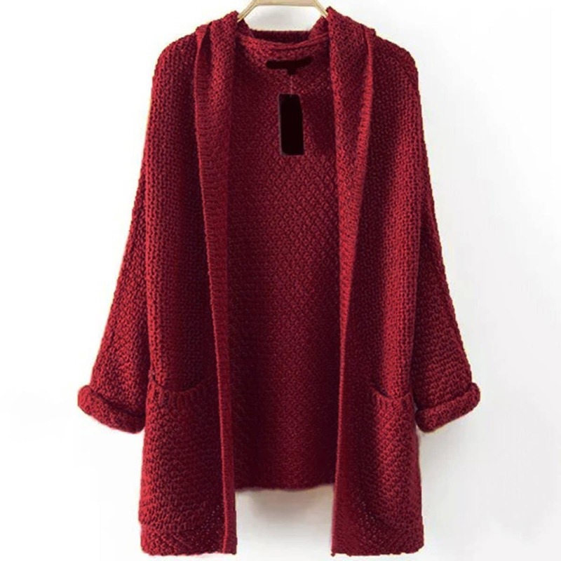 

Pocket Front Textured Hooded Sweater Coat, Burgundy