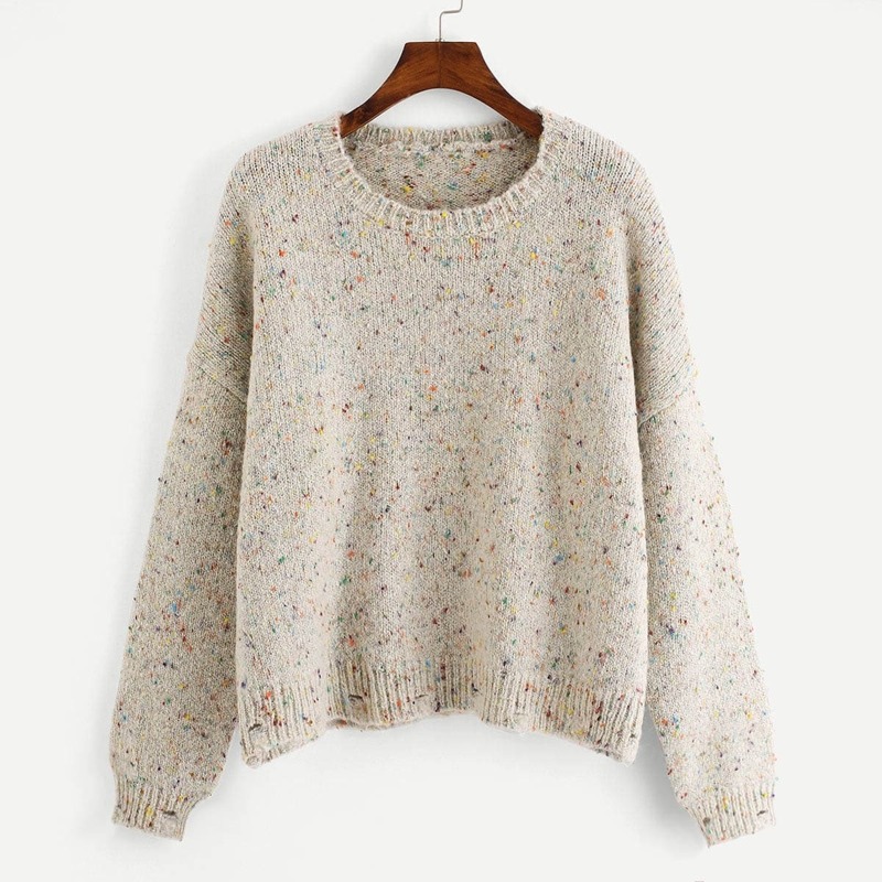 

Drop Shoulder Flecked Sweater, Beige multicolor