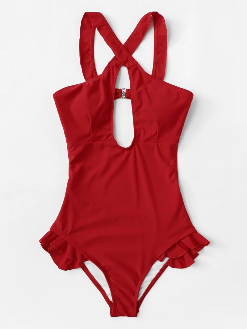 

Criss Cross Open Back Swimsuit, Red