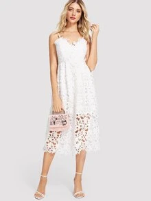 Vestido de tirante con abertura con encaje - Blanco - Ver 2