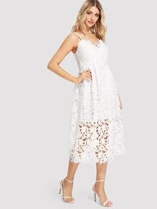 Vestido de tirante con abertura con encaje - Blanco - Ver 3
