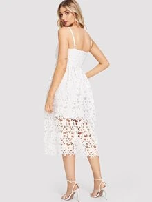 Vestido de tirante con abertura con encaje - Blanco - Ver 4