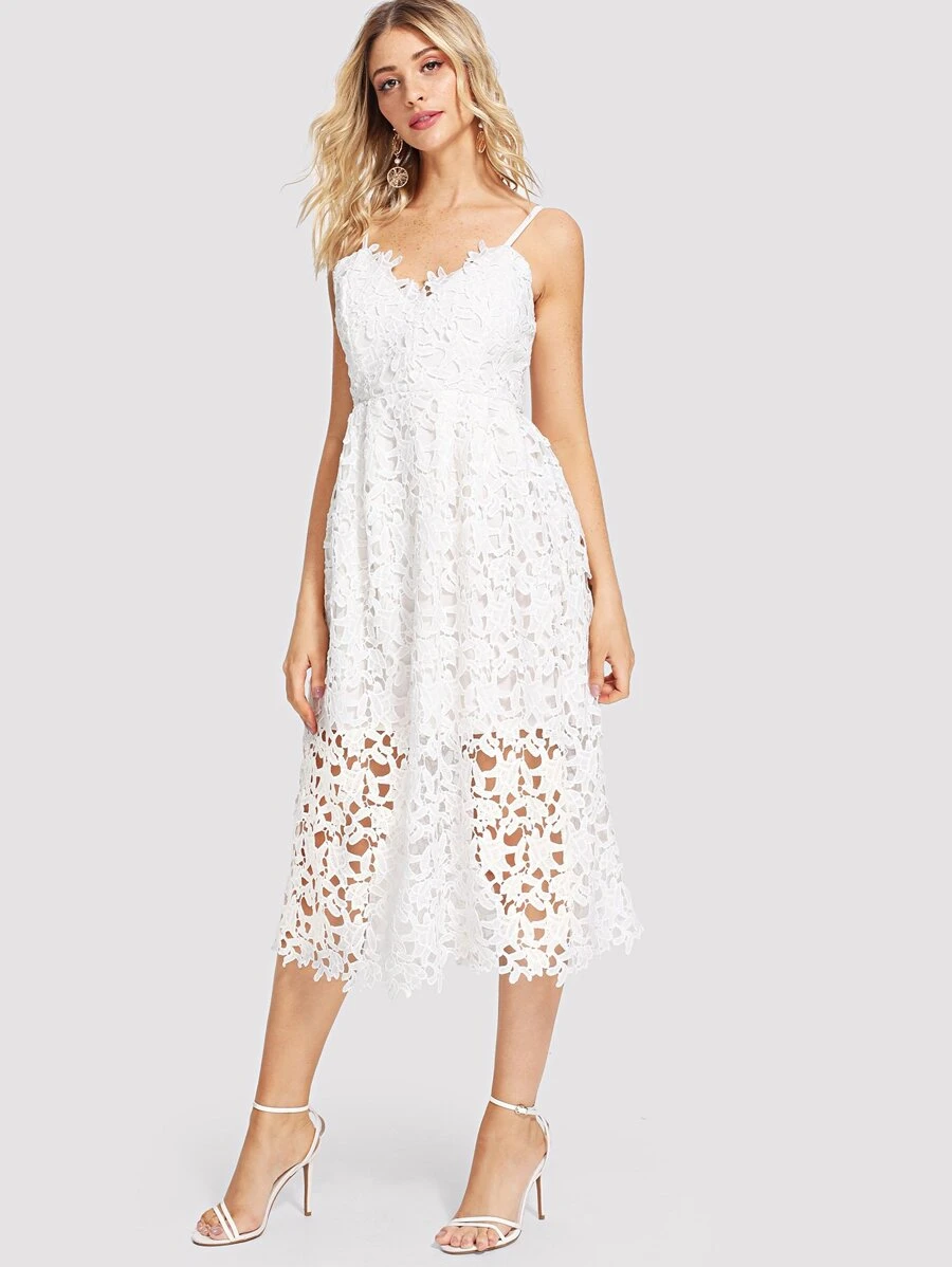 Vestido de tirante con abertura con encaje - Blanco - Ver 1