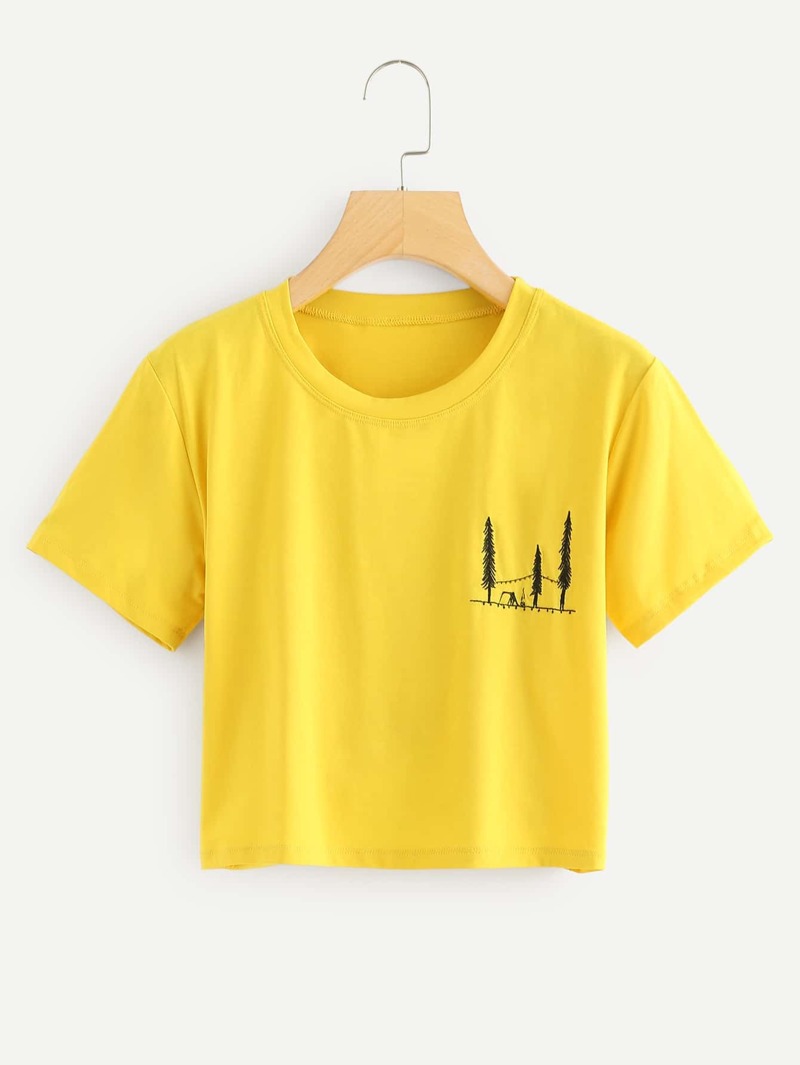 

Embroidered Crop Tee, Yellow