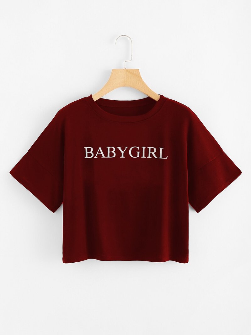 

Letter Print Crop Tee, Burgundy