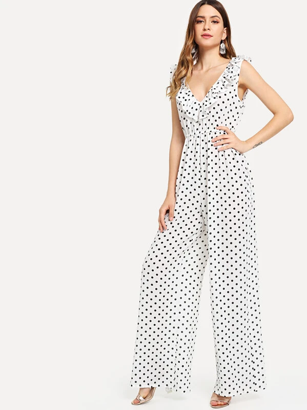 polka dot ruffle jumpsuit
