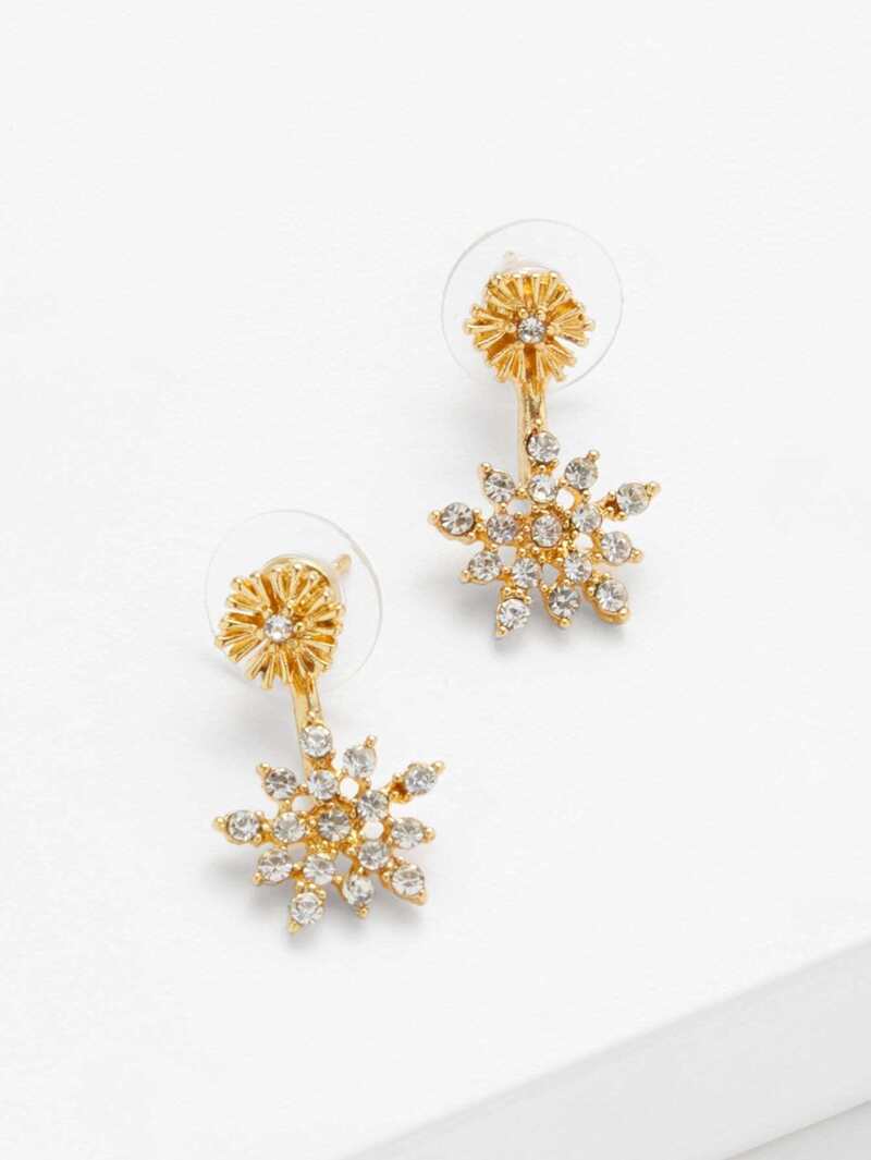 

Rhinestone Flower Design Drop Earrings, Gold