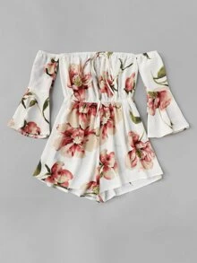 Floral Off-the-Shoulder Romper - Multicolor - View 5