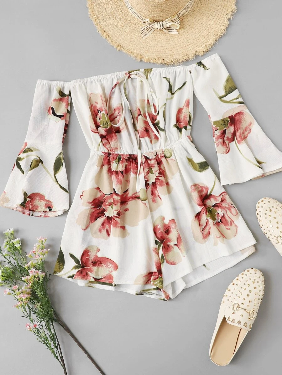 Floral Off-the-Shoulder Romper - Multicolor - View 1