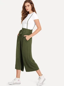 Knot Front Pleated Back Jumpsuit - Army Green - View 3