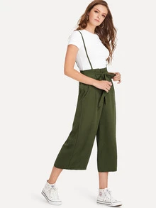 Knot Front Pleated Back Jumpsuit - Army Green - View 4