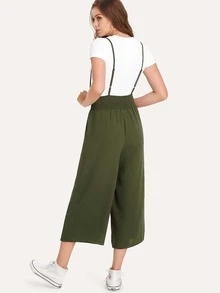 Knot Front Pleated Back Jumpsuit - Army Green - View 2