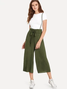 Knot Front Pleated Back Jumpsuit - Army Green - View 1