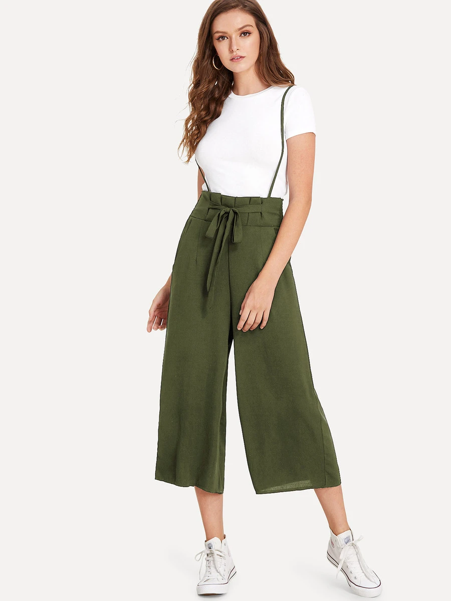 Knot Front Pleated Back Jumpsuit - Army Green - View 1