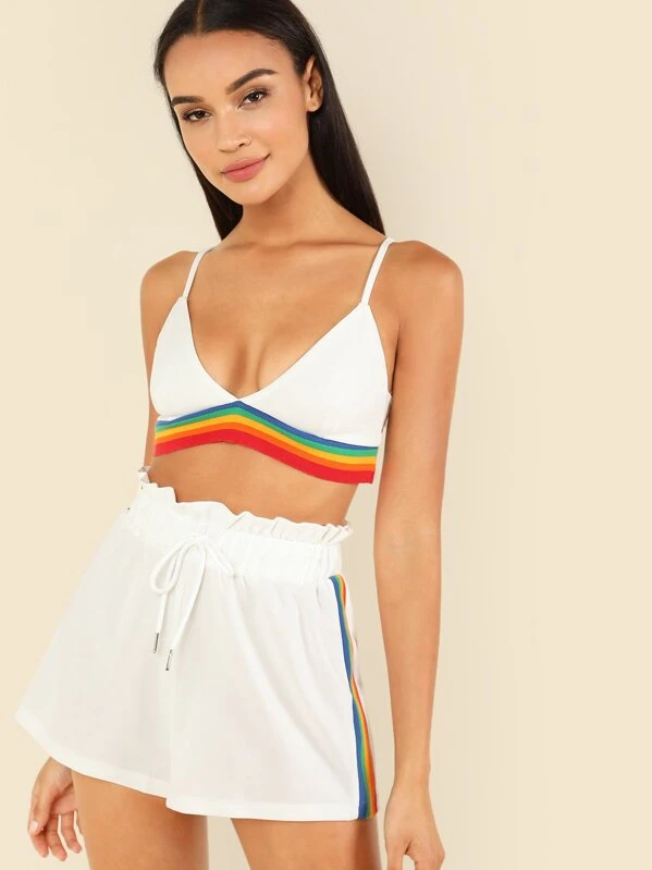 Rainbow Striped Bralette Top Shorts Set Shein Brasil