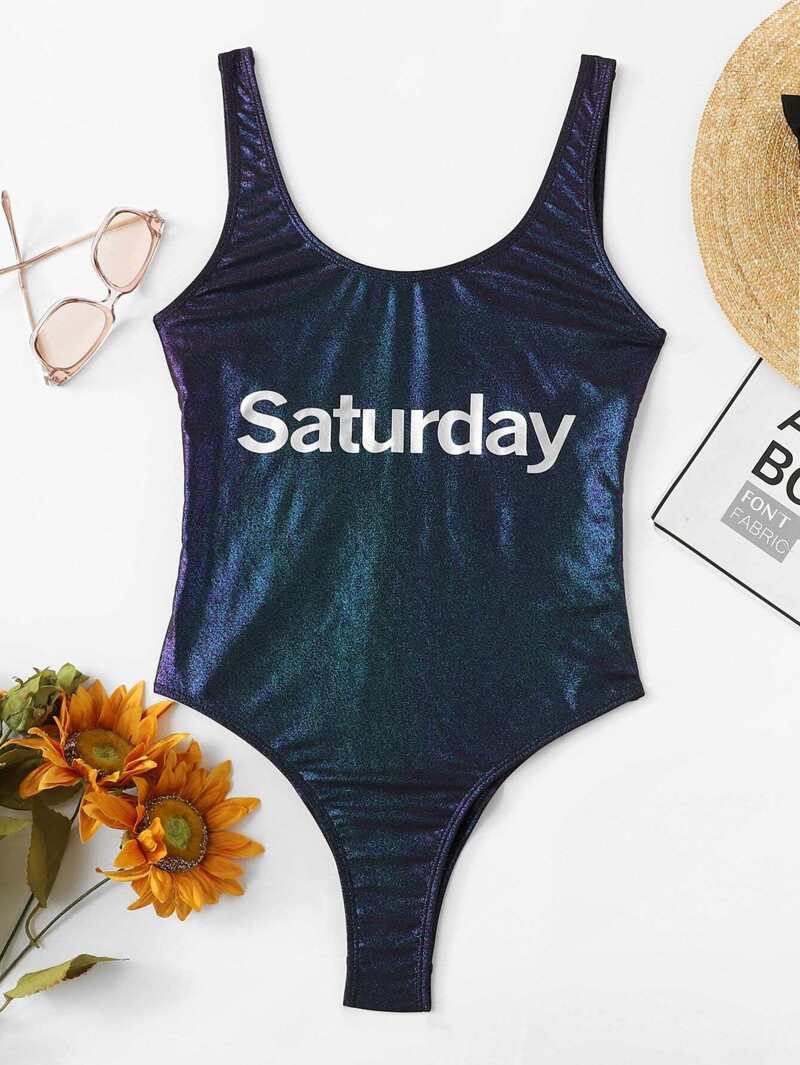 Bañador Estampado Iridiscente Con Letras De Tank Nk0wnO8PX