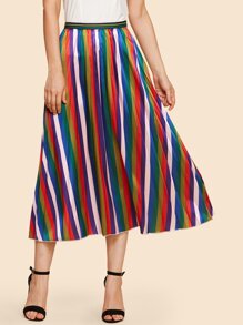 Vertical-Stripe Pleated Skirt