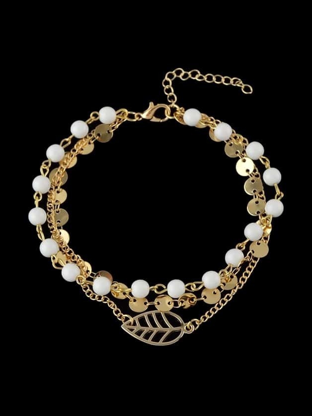 

Gold Pearl Multilayer Anklet, White