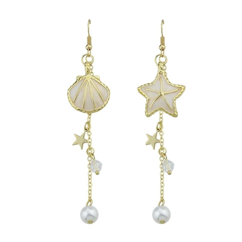 

White Shell Starfish Earrings, Gold