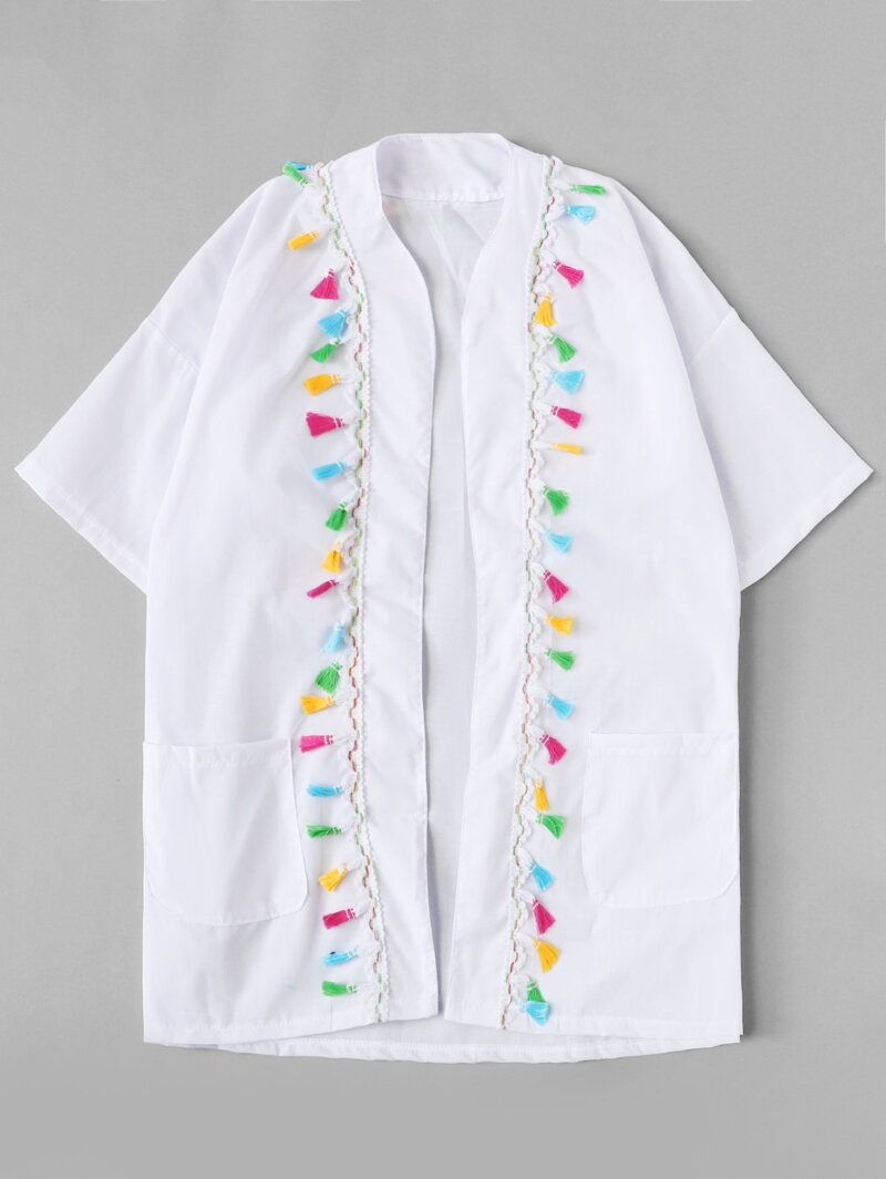 

Girls Tassel Decorated Robe, White